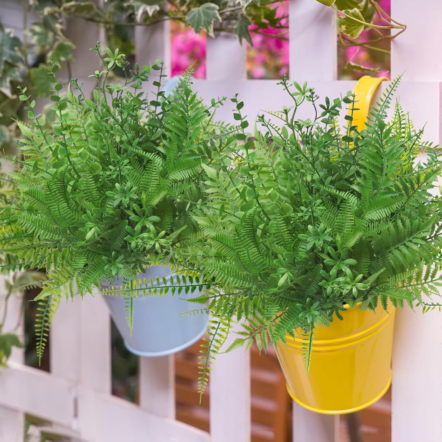 Mixed Eucalyptus Leaves Stems 12PCS, Artificial Plants Boston Fern Fake Branches Faux Shrub Bushes Greenery UV Resistant Plant for Vase Wedding Floral Outdoor Indoor Decor