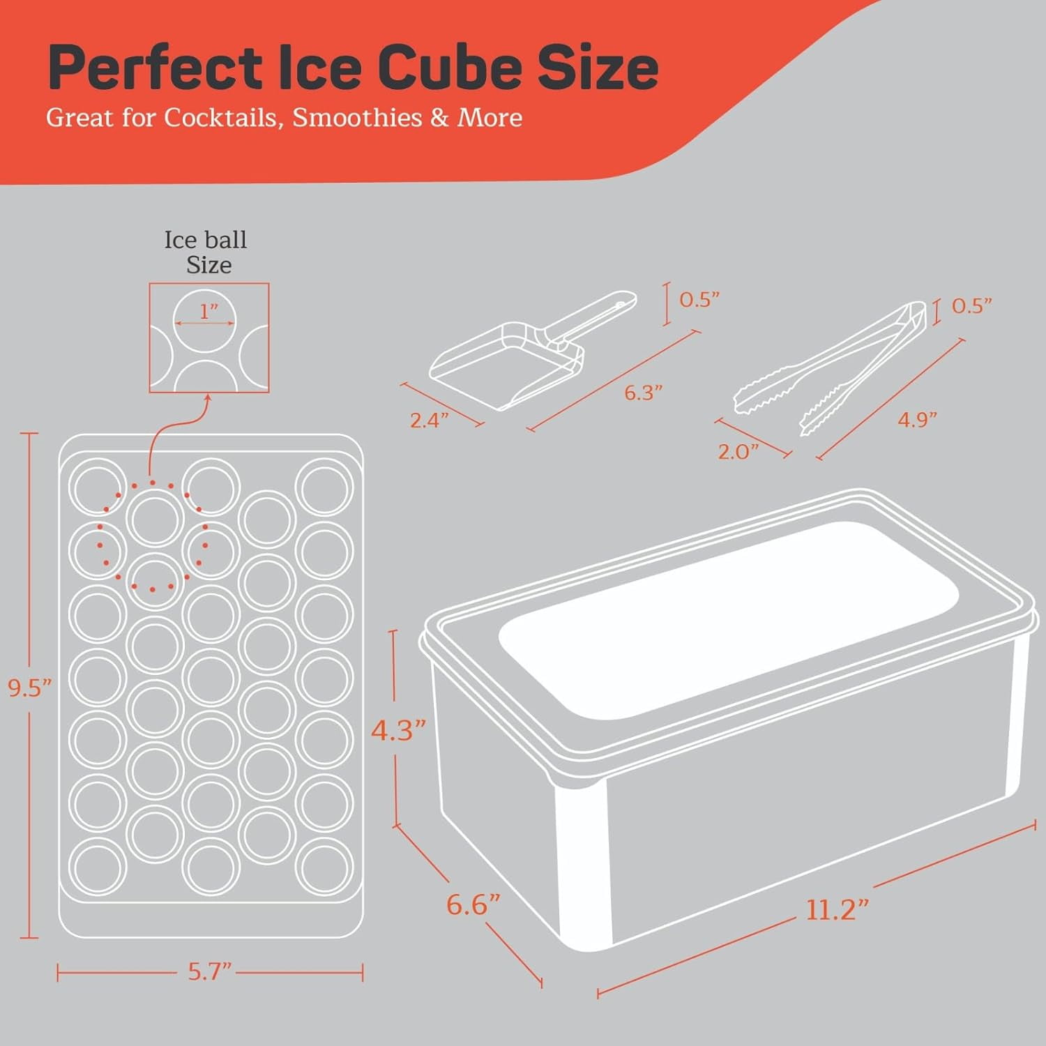 Emporio Kitchen Round Ice Cube Tray 4 Pack with Lid & Tongs,Stackable Mold, Makes 33 Ice Balls, Quick-Release, Maker for Whiskey & Cocktails, Black