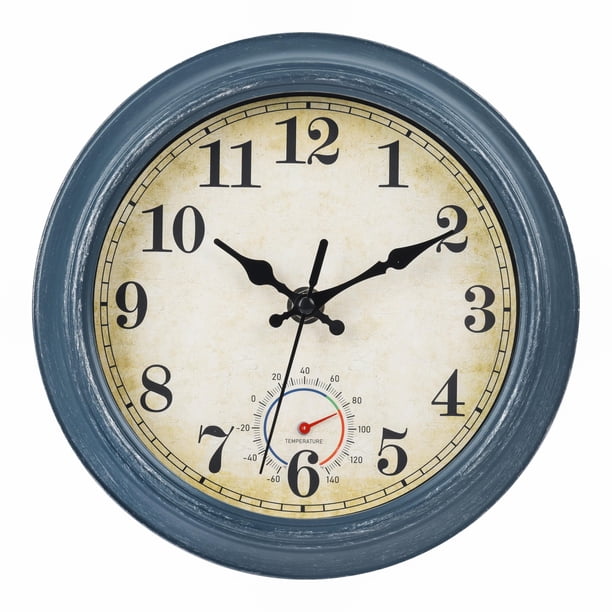 Reloj de pared Horizent, 20 cm, resistente al agua con termómetro, color azul