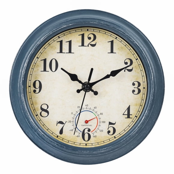 Reloj de pared Horizent, 20 cm, resistente al agua con termómetro, color azul