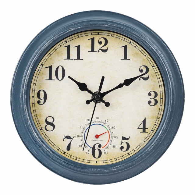 Reloj de pared Horizent, 20 cm, resistente al agua con termómetro, color azul