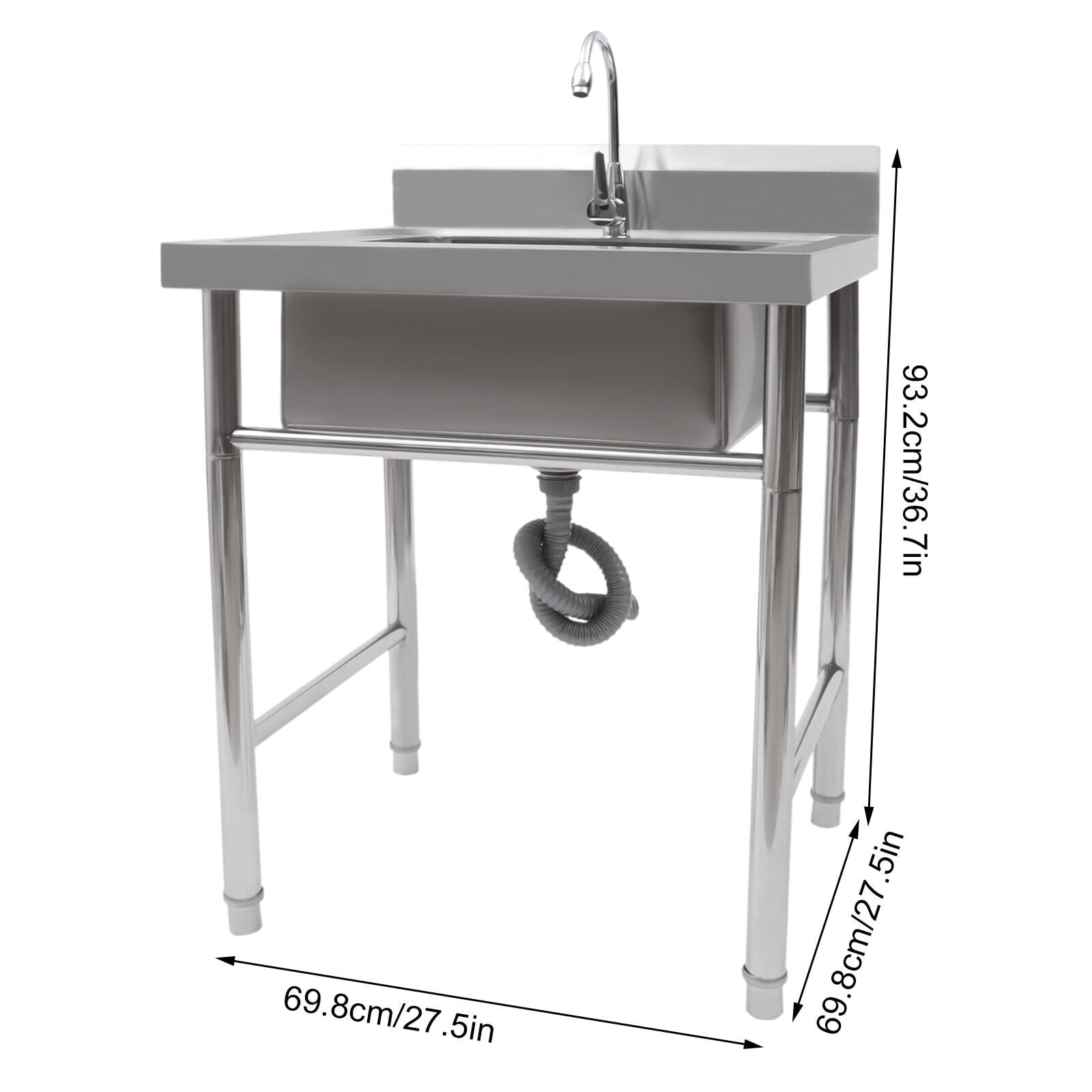 FETCOI Commercial Kitchen Sink Stainless Steel Catering Dishwash Bowl Basin Unit Table