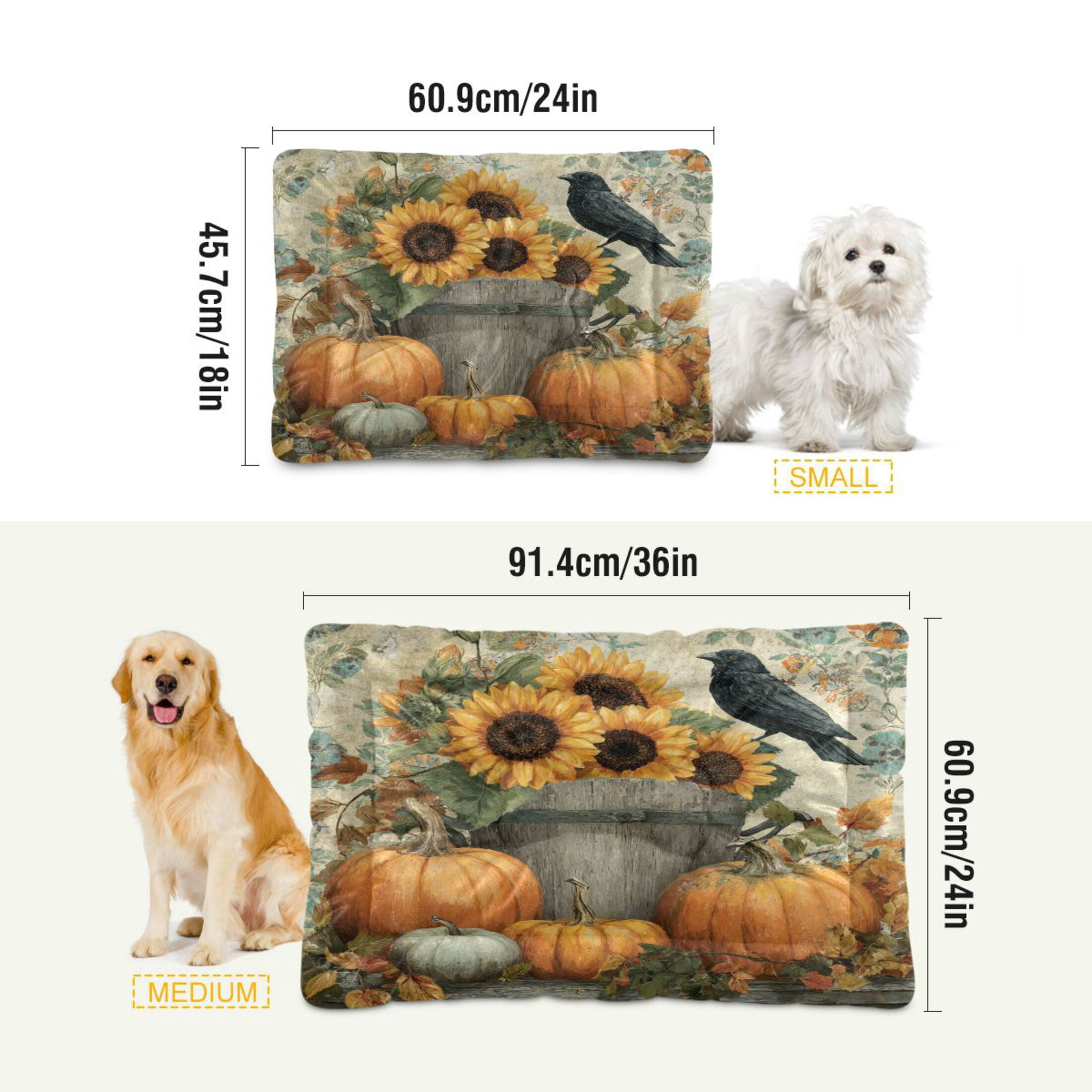 Qxltty Pumpkins Sunflowers Ped Pad Wear-resistant and Hard to Bite Through Sleeping Pad for Small Medium Large Dogs Winter Pet Bed 36×24in
