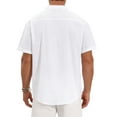 thumbnail image 3 of Men's Henley Shirt Solid Color Stand Collar Short Sleeve Linen Shirt XL White, 3 of 5