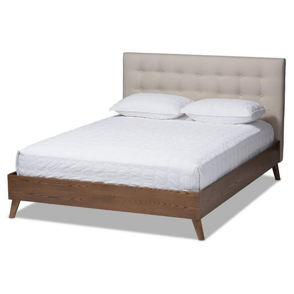 Bowery Hill Mid-Century Wood Tufted King Panel Platform Bed in Light Beige