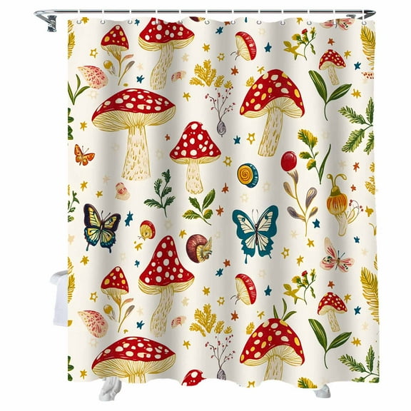 Shower Curtains Mushroom Leaf Bath Curtain Butterfly Waterproof Bathroom Shower Curtain Set with Hooks Decoration 72 x 84 Inches
