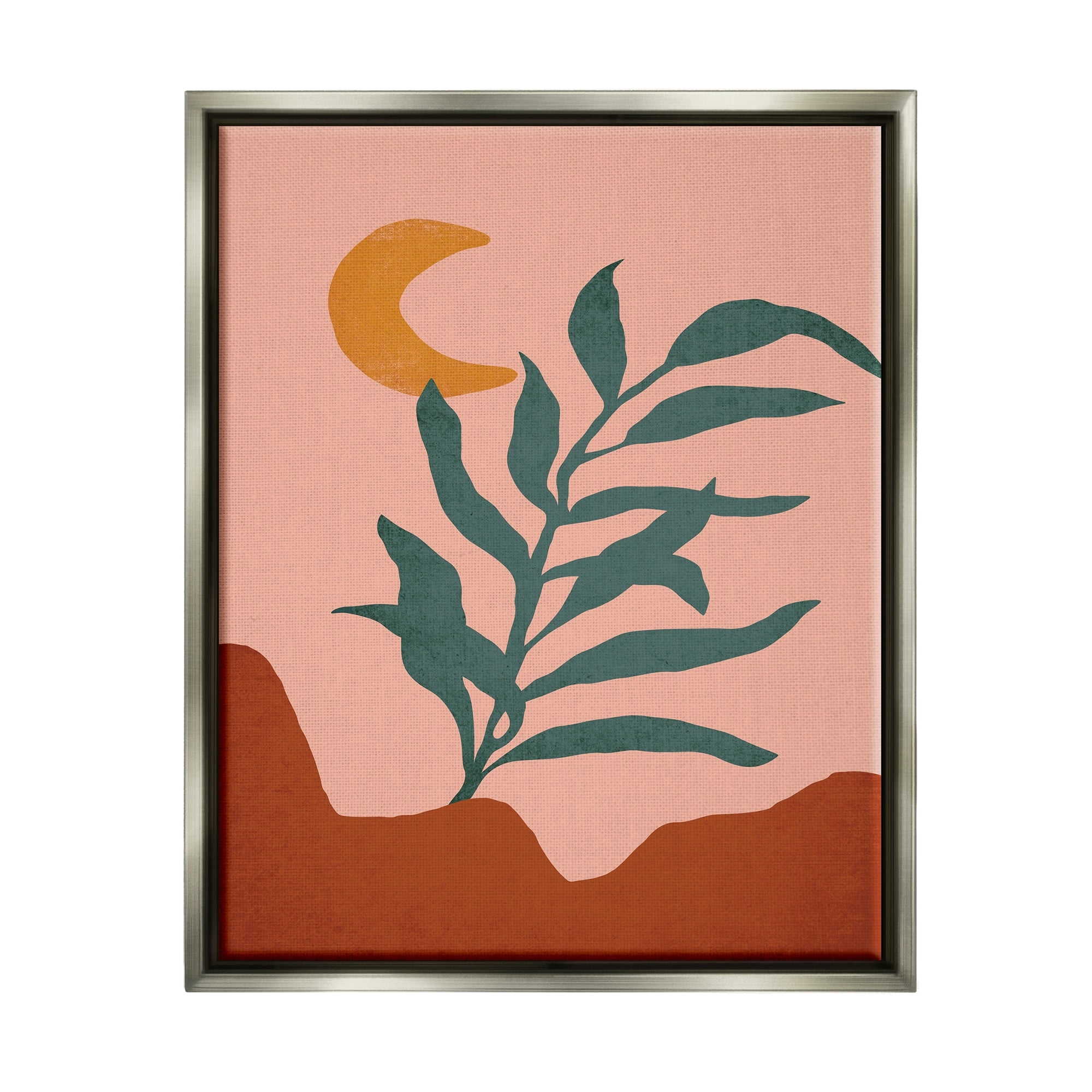 Stupell Industries Blooming Plant Leaf Pleasant Desert Crescent Moon Graphic Art Luster Gray Floating Framed Canvas Print Wall Art, Design by JJ Design House LLC