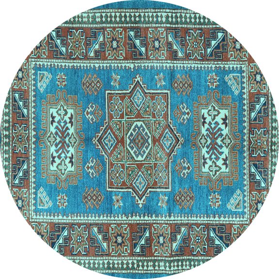 Ahgly Company Indoor Round Geometric Light Blue Traditional Area Rugs, 6' Round