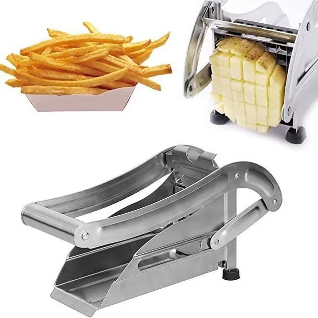 1 cortador de patatas fritas Glit, cortador de patatas fritas de acero inoxidable, cortador de verduras, patatas fritas manuales, antideslizante, 25 x 12,9 cm, plateado.