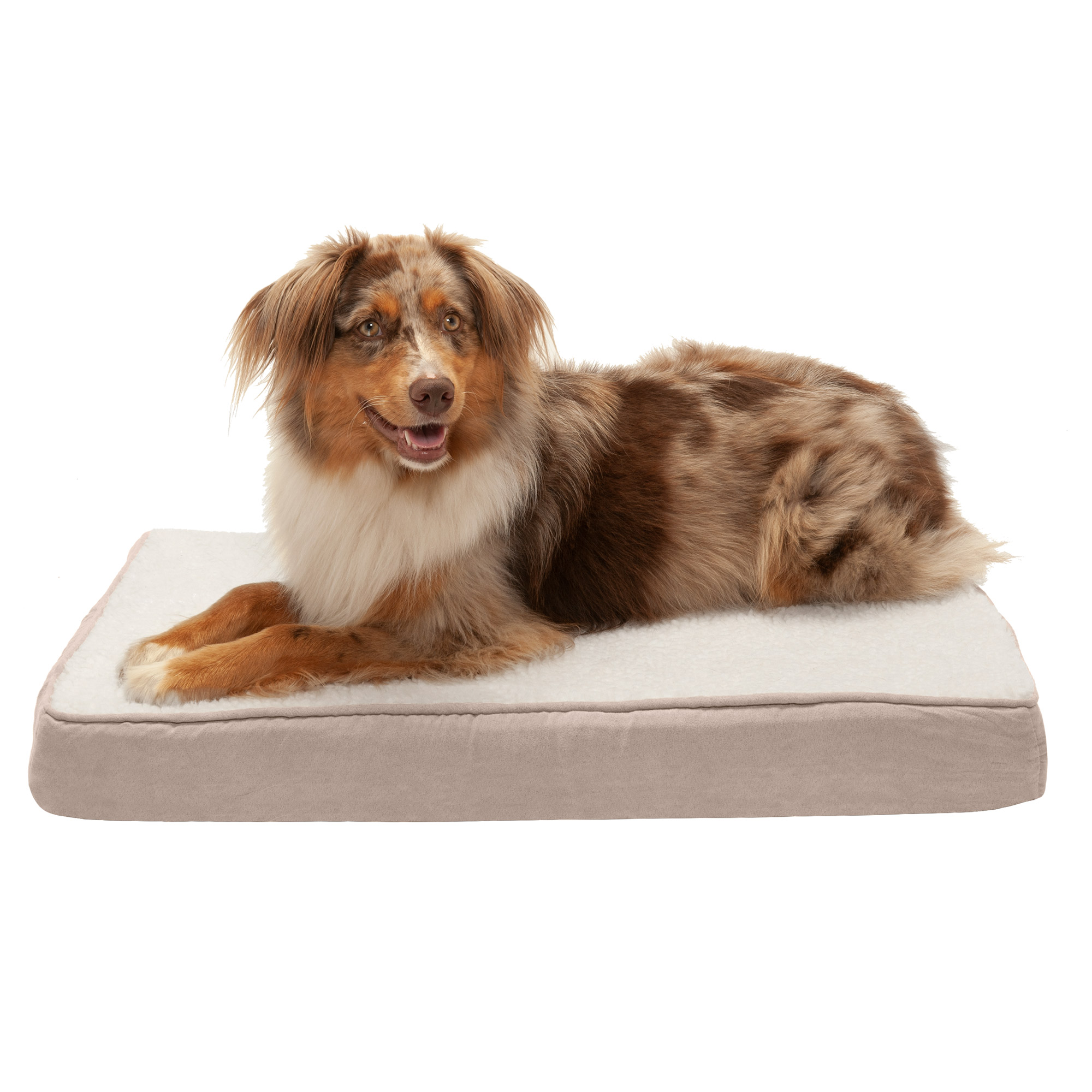 FurHaven Pet Dog Bed Memory Foam Faux Sheepskin & Suede Mattress Pet Bed for Dogs & Cats, Clay