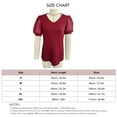 thumbnail image 3 of Blusa de verano con escote en V, ribete de encaje y mangas cortas abullonadas - Rojo vino, corte holgado, talla L, 3 of 3