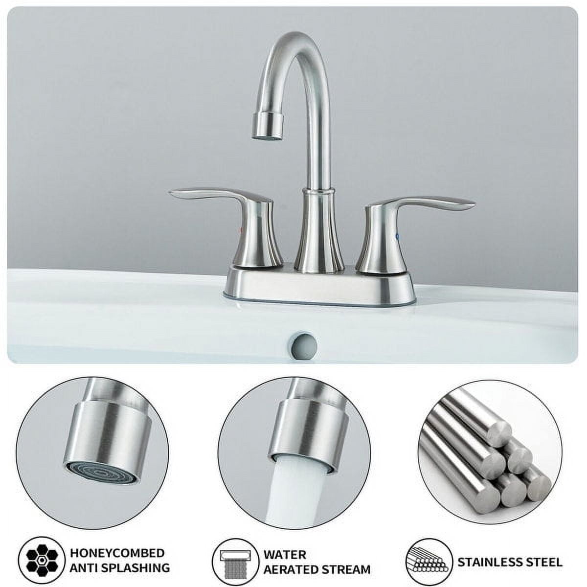 Brushed Nickel Bathroom Sink Faucet 2 Handle 4 Inch Centerset Vanity Mixer Faucet
