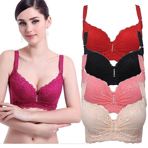 Bra for Women Adjustable Shoulder Strap Thin Underwear Comfortable Push Up  Side Collection Lace Underwear Hot Pink 42 