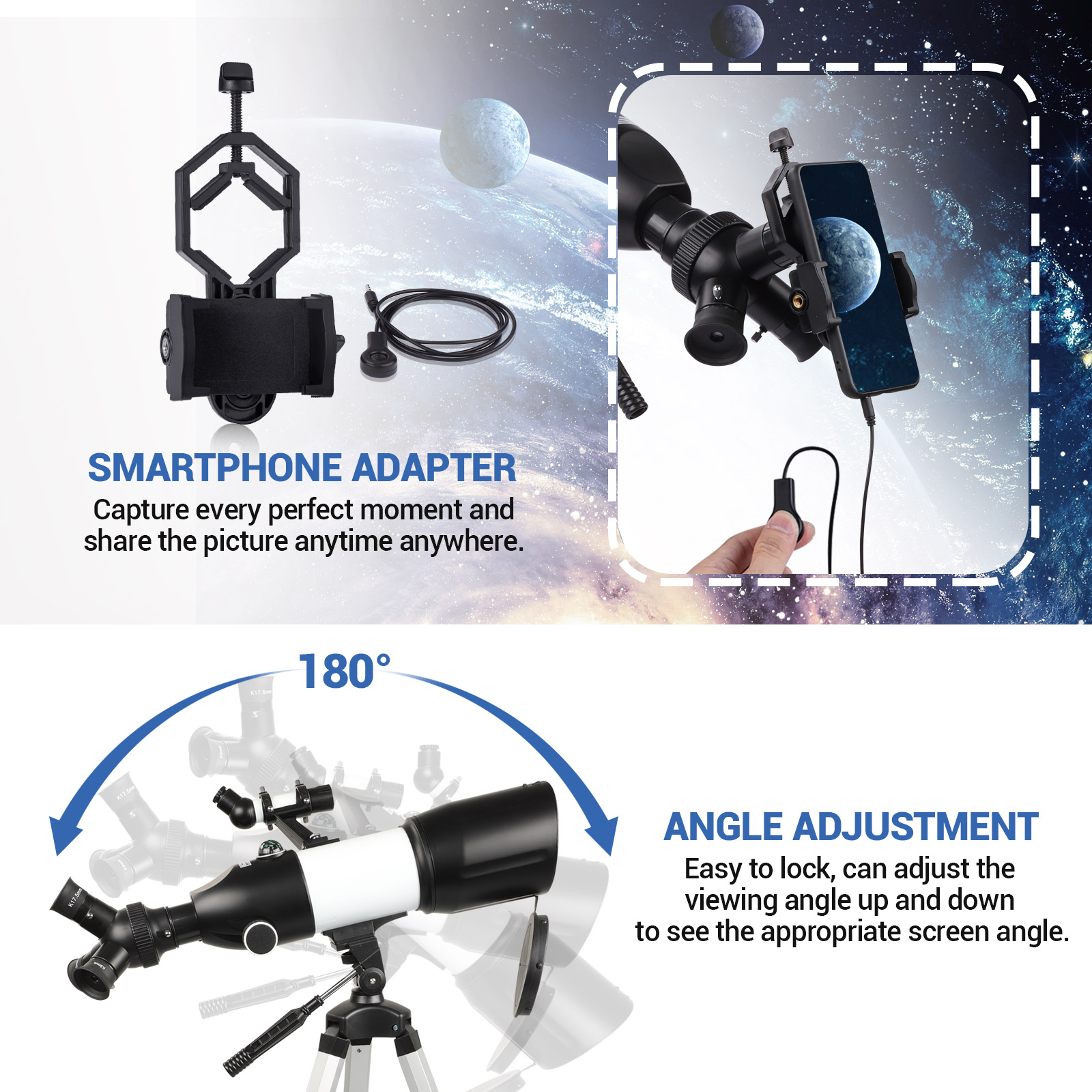BEBANG Telescope for Adults Astronomy, 80mm Aperture Astronomical Telescope, 3 Rotatable Eyepieces Refractor Telescope with Tripod