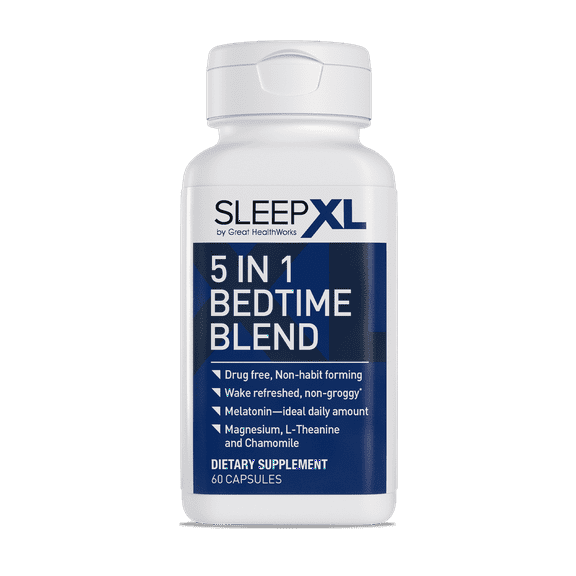 5 Key Ingredients, fast-acting formula, fall asleep faster & sleep longer. SleepXL Includes immediate-release melatonin, L-Theanine (calming), Chamomile, Magnesium & B6 (60 Vegan Capsules,30-Servings)