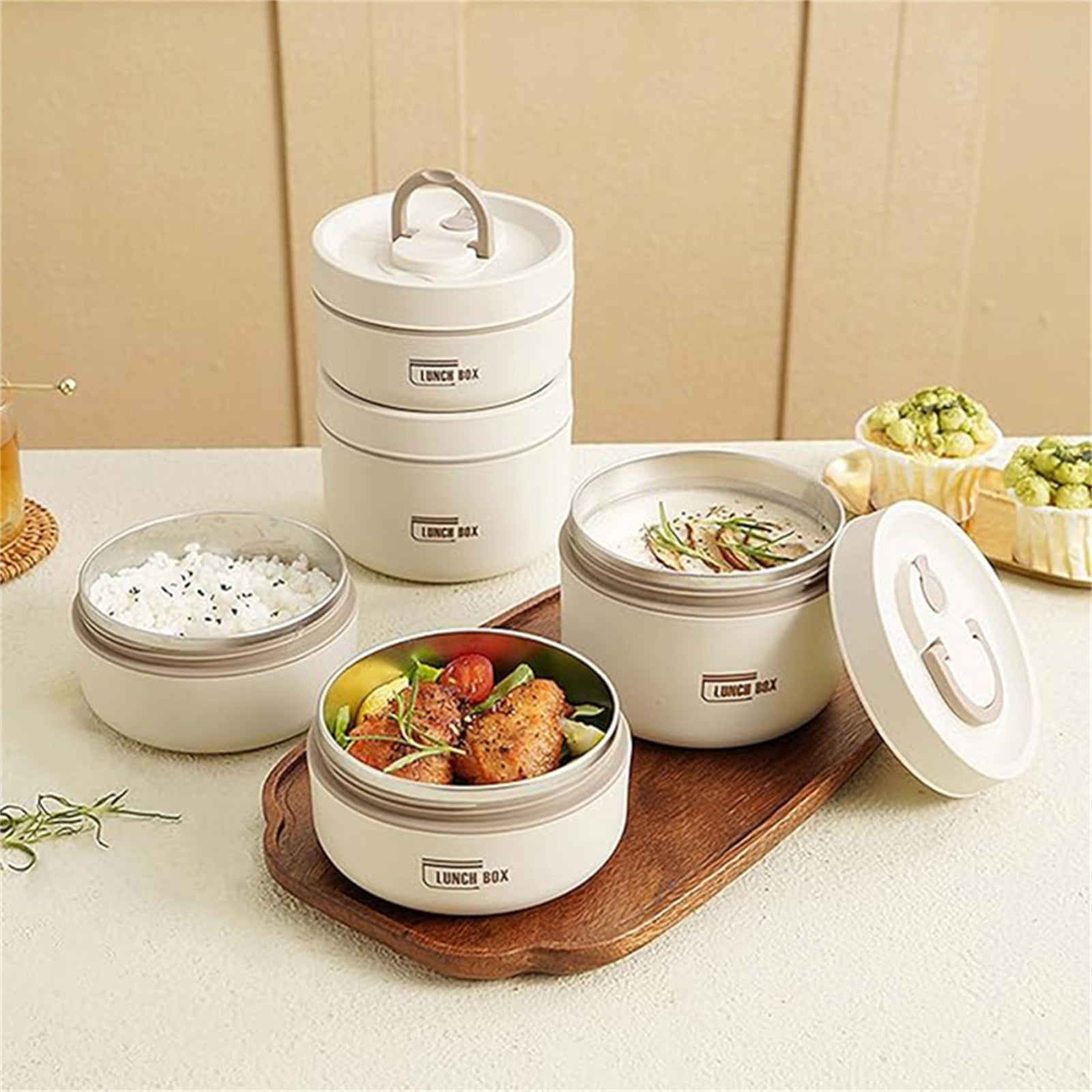 Portable Lunch Bag Bento Box Set Multi-Layer Thermal Food Organizer Leakproof Stainless Steel Storage Container Beige