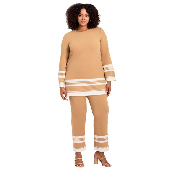 Avenue Women's Plus Size Border Stripe Straight Leg Pant