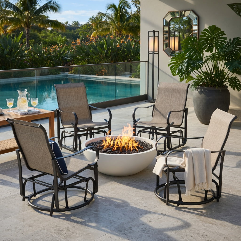 Hommoo 2-Piece Outdoor Glider Chair Set, High-Back Breathable Mesh Patio Chairs with Heavy-Duty Metal Frame, Gray