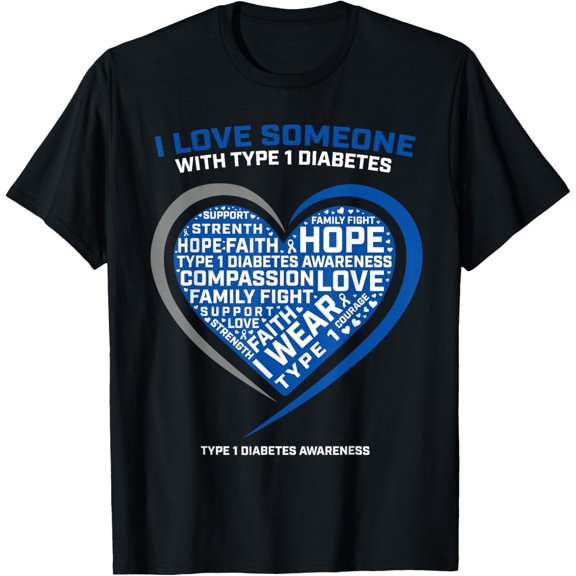 T1D Men Women Youth Kids Diabetic Type 1 Diabetes Awareness T-ShirtMen's and women's gift, black and white T-shirt, size: Extra large S-4XL