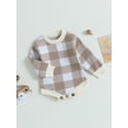 thumbnail image 3 of Arvbitana Infant Boys Girls Fall Sweater Rompers Long Sleeve Crew Neck Plaid Print Knitted Jumpsuits Baby Bodysuits 0-24M, 3 of 8