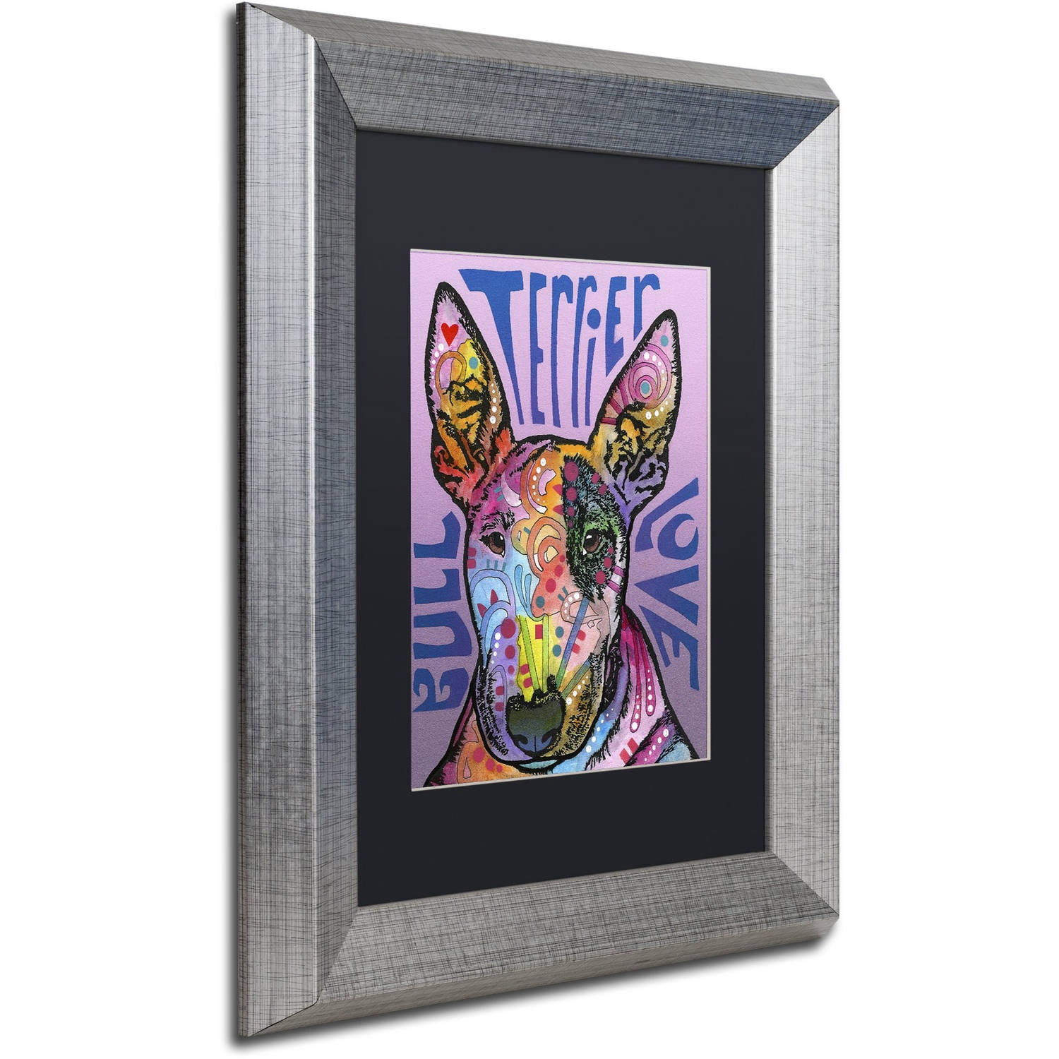 Trademark Fine Art 'Bull Terrier Luv' Canvas Art by Dean Russo, Black Matte, Silver Frame