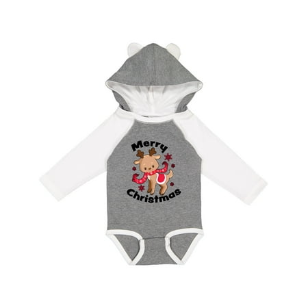 

Inktastic Merry Christmas Baby Reindeer with Snowflakes Gift Baby Boy or Baby Girl Long Sleeve Bodysuit