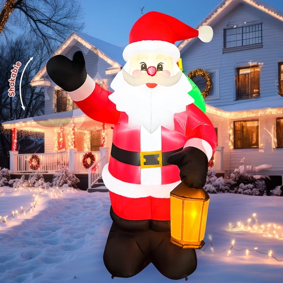 8.4 FT Inflatable Christmas Santa with Built-in LED Lights, Blow up Santa Claus Holding Lantern and Carrying Gift Bag, Christmas Outdoor Decorations for Garden Patio Lawn Holiday Party Xmas