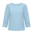 thumbnail image 4 of Women’s Tops 3/4 Sleeve with Buttons Dressy Casual Summer Outfits Round Neck Beach Vacation T-Shirt Plus Size ,Blue,S, 4 of 6