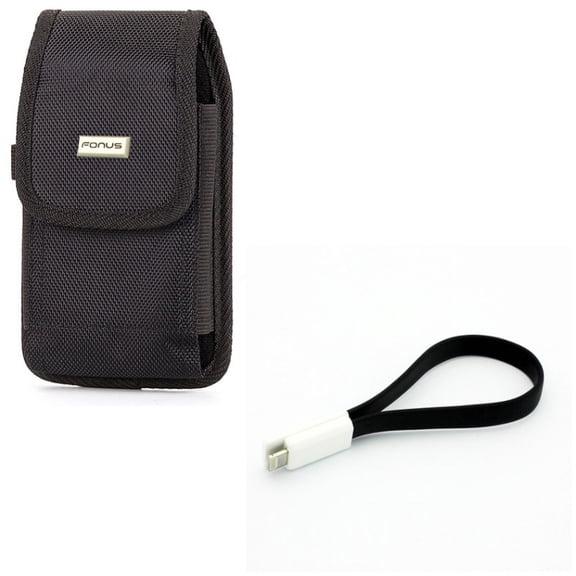 Short USB Cable w Case Belt Clip for iPhone 8/7/6S/6 - Charger Cord Power Wire Fast Charge, Swivel Holster Rugged Cover Pouch for iPhone 8/7/6S/6 Models