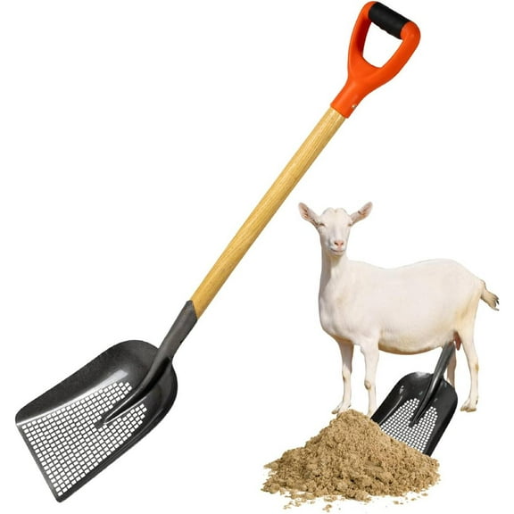 Heavy Duty Round Point Digging Shovel, Steel Shovel Sand Sifter Digger Sifting Scoop Shovel Beach Farm Chicken coop Goat stall Sand Poop Cleaning D-Grip