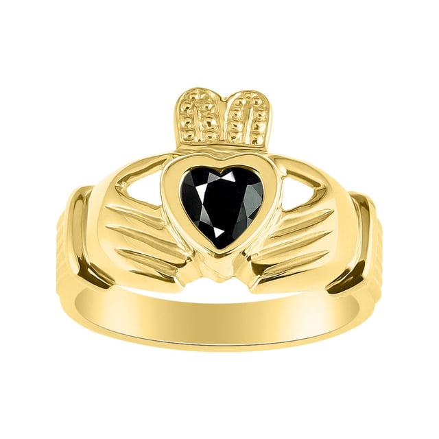 RYLOS Rings Gold Plated Silver Claddah Love, Loyalty & Friendship Heart 6MM Gem Irish Wedding Band Claddagh Rings October Onyx Jewelry Size 13