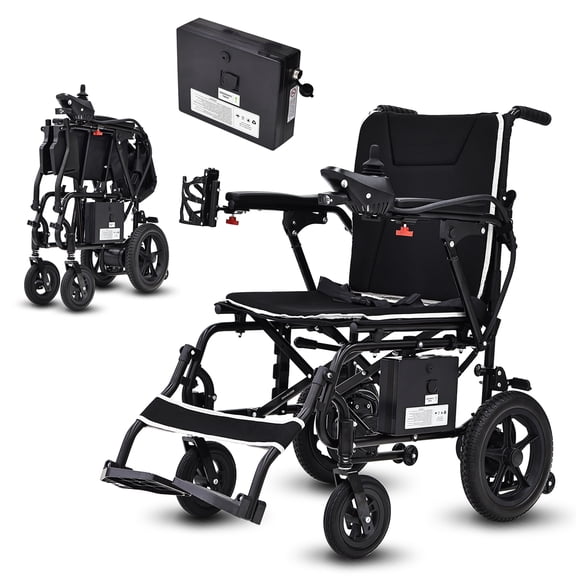 Lightweight Electric Wheelchair for Adults & Seniors - Ultralight 36lbs Foldable Power Wheelchairs,264LBS Loading Capacity,12-Mile Long Travel Range with LED Light & Cup Holder,All Terrain
