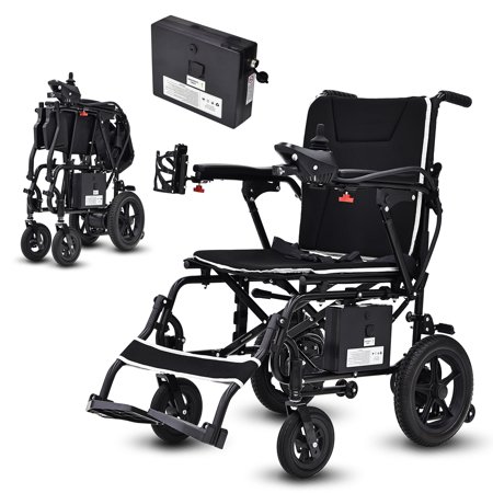 Lightweight Foldable Power Wheelchair for Adults & Seniors, 36 lbs Ultralight, 264 lbs Load Capacity, 12‑mile Range, All‑Terrain with LED Light & Cup Holder
