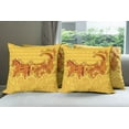 thumbnail image 6 of Ambesonne East Throw Pillow Cover 4 Pack, Folk Design, 20", Marigold Orange and Ruby, 6 of 7