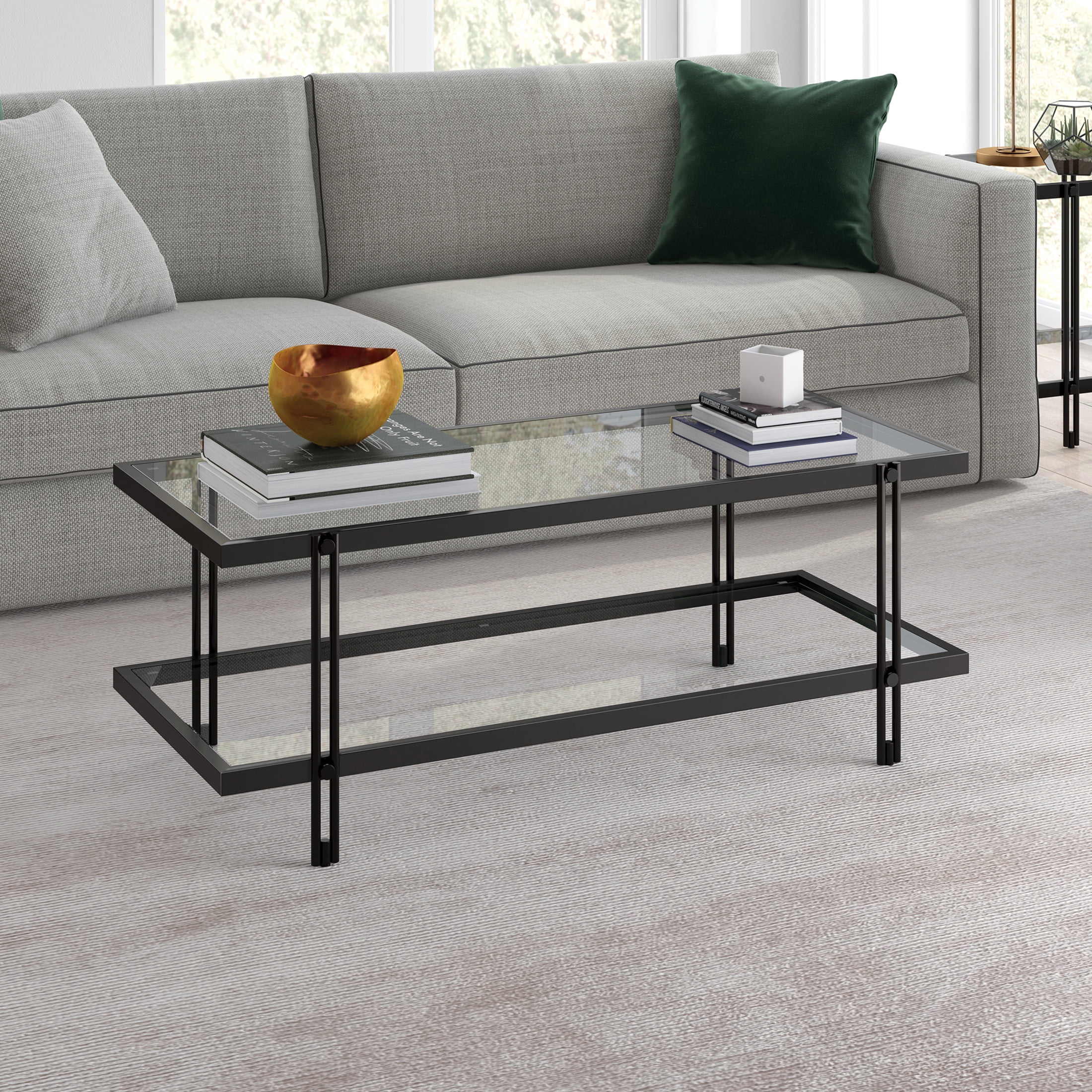 Evelyn&Zoe 17" Contemporary Clean Lined Metal Coffee Table in Black/Bronze Finish