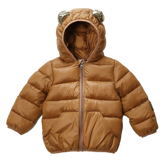 Kids Winter Coats for Boys Boys Puffer Jacket with Pocket Zipper Hooded Coat Solid Long Sleeve Windproof Children Padded Coats Boys Coats Size Bear ears 4-5 Years