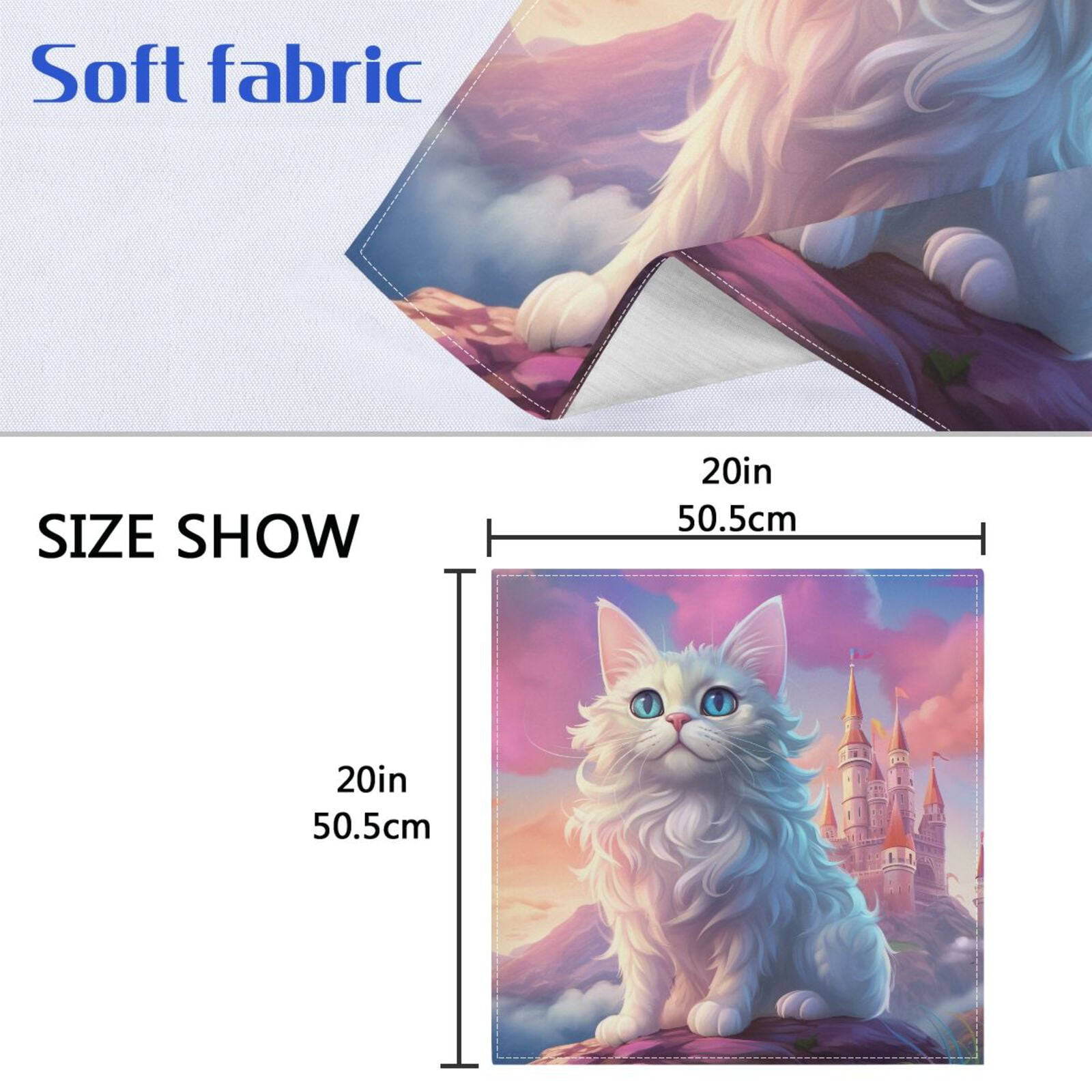 JSTEL Cat Kitten Cartoon Cloth Napkins Set of 6, 20x20 Inch Washable and Reusable Napkin for Decoupage Dinner Party Everyday Use