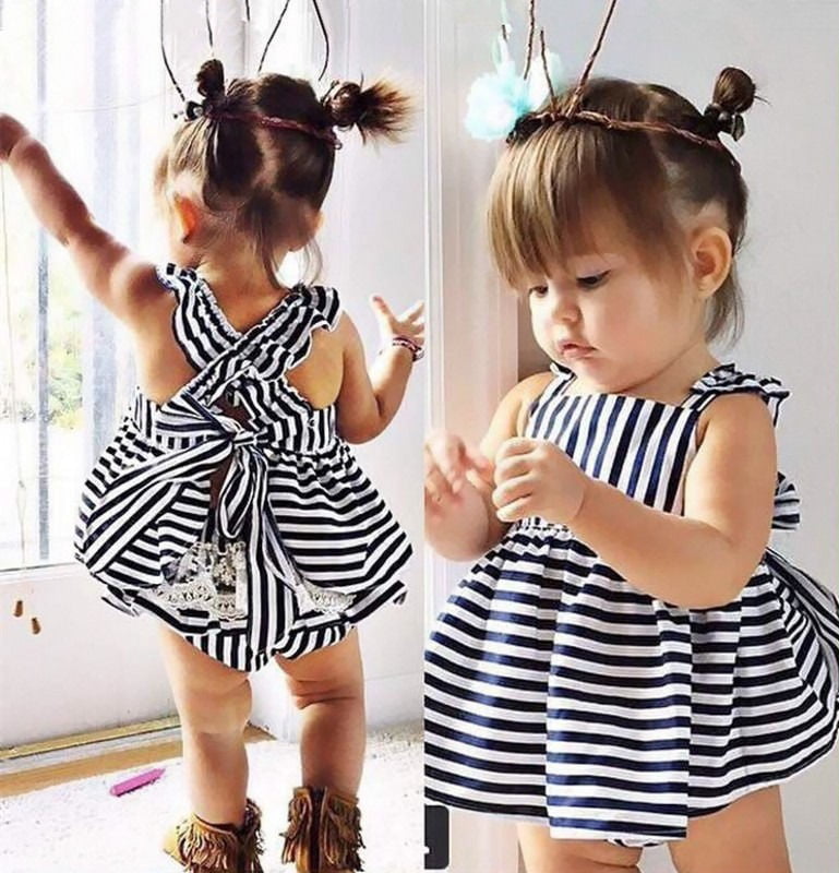 Toddler Infant Kids Baby Girl Dress Clothes Stripe Sleeveless Casual Dresses