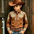 thumbnail image 2 of KHONTS Western Cowboys Graphic Printed Shirts for Kids Boys Long Sleeve Button down Stylish Tops,Size 4-13 Years Brown 170, 2 of 4