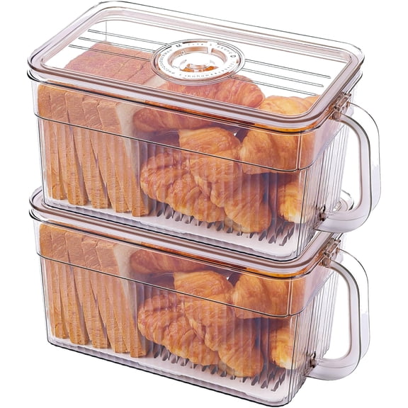 Bread Box for Homemade Bread 2 PCS, Airtight Bread Boxes for Kitchen Counter, Time Recording Bread Storage Container with Handle Grey