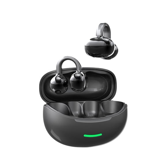 Black Clip On Bluetooth Earphones 5.4 Wireless Open Ear Headphones With Noise Reduction Dual Mic Comfortable Fit For Sports Running Workout 2.82 Oz