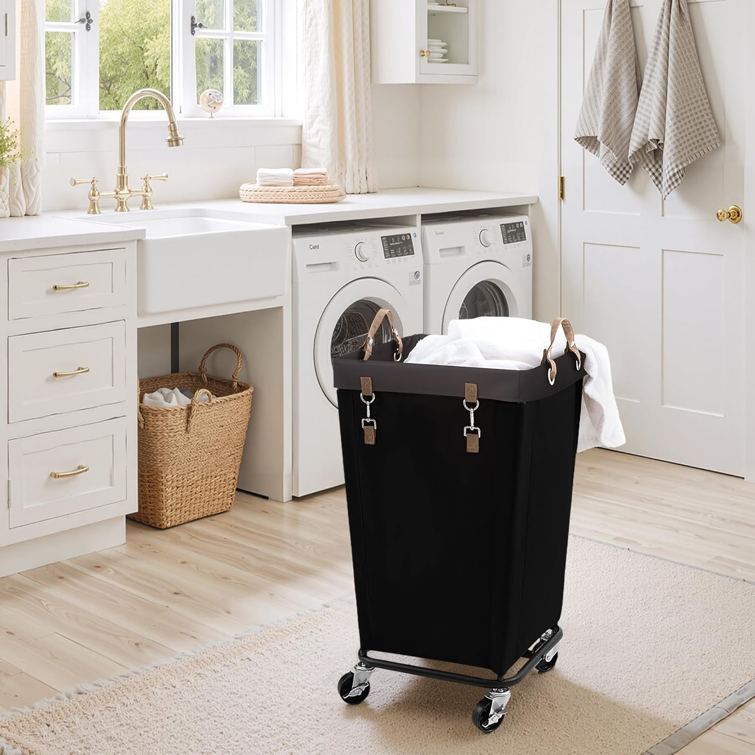 110L Laundry Basket with Wheels, Large Rolling Hampers for Clothing Organizer, Dirty Clothes Basket for Hotel, Home, Closet, Dorm, Beige
