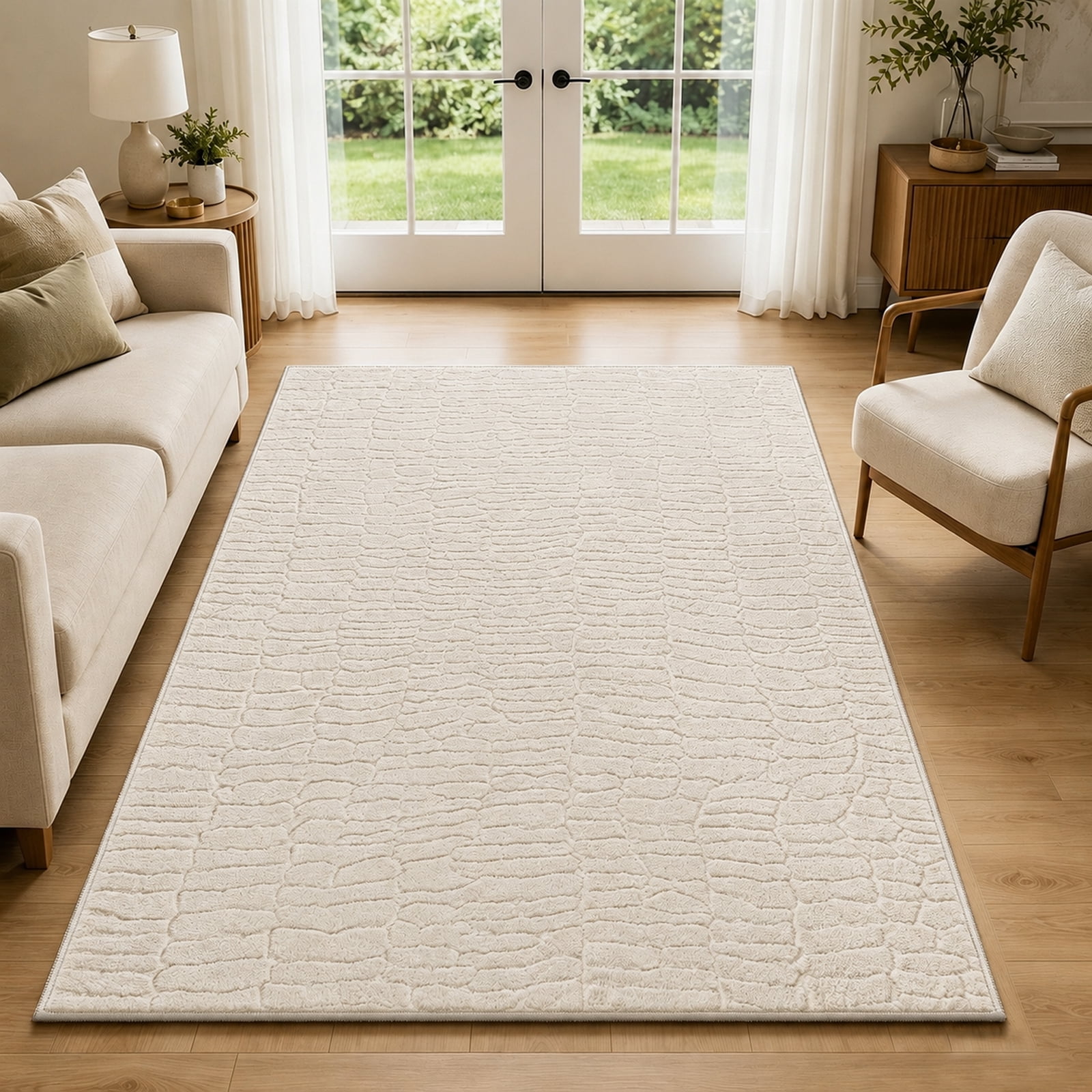 ORGOWEL 3'x5' Boho Area Rugs Durable Washable Rug for Living Room Soft Non Slip Tufted Carpet Indoor Rug for Entryway Bedroom Dining Room Nursery Office Home, Beige