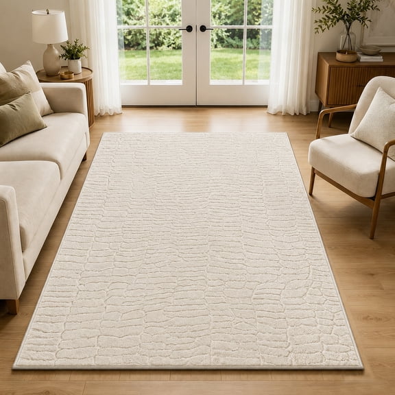 ORGOWEL 3'x5' Boho Area Rugs Durable Washable Rug for Living Room Soft Non Slip Tufted Carpet Indoor Rug for Entryway Bedroom Dining Room Nursery Office Home, Beige