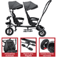 thumbnail image 4 of Triciclo Doble para Niños Asiento Giratorio Gemelar Luz Sonido Cinturón de Seguridad Llantas de Goma Apto a partir de 1 Año - Negro, 4 of 7
