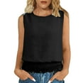 thumbnail image 2 of Summer Round Neck Tank Tops for Women Sleeveless Casual Boho Cami Loose Fitting Smocked Bottom Blouse Shirts Long Flowy Tank Tops for Women Black L, 2 of 9