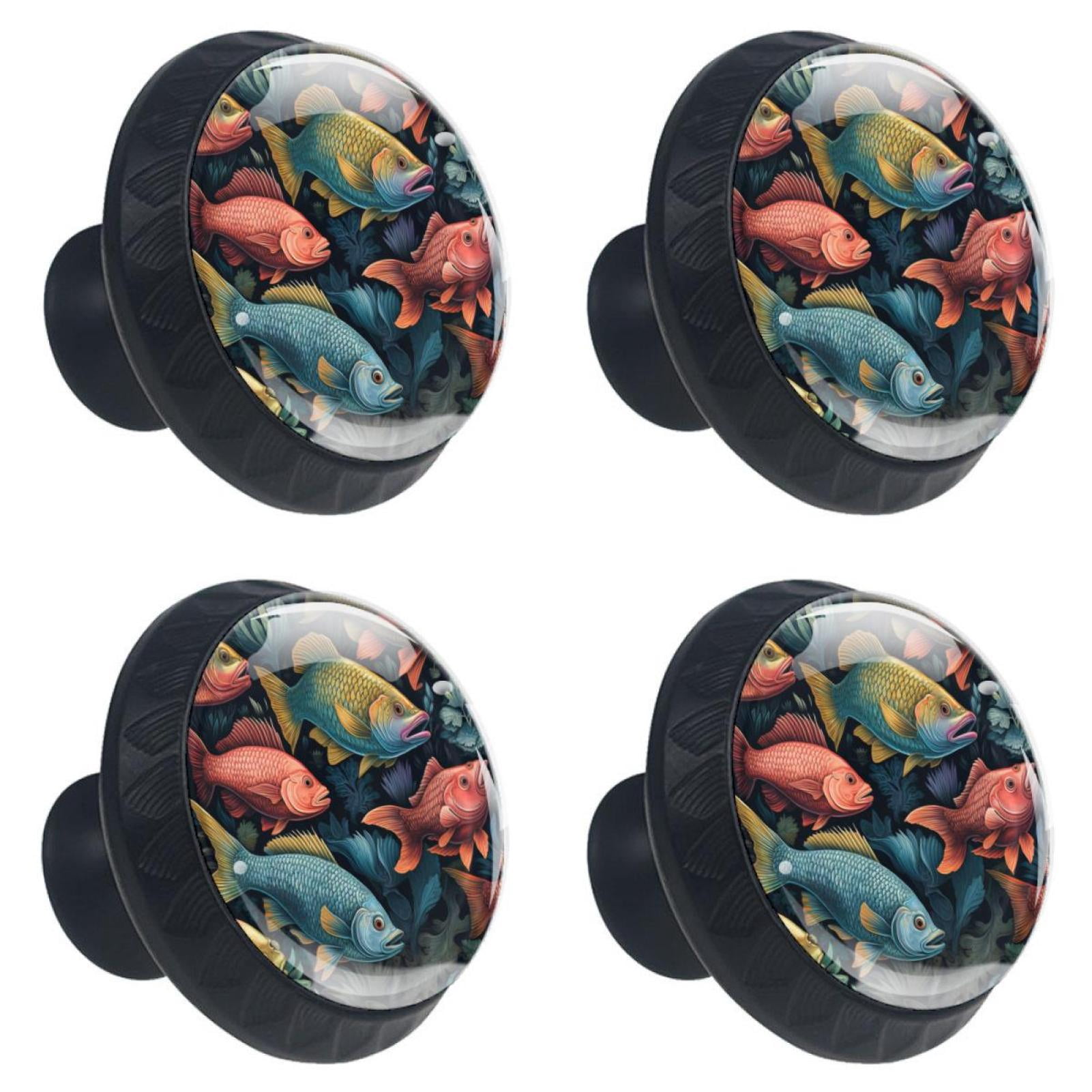 4 Pcs Fish Knobs for Kitchen Cabinet Cupboard Dresser Bookcase Drawer Pulls Handles Round Home Decor