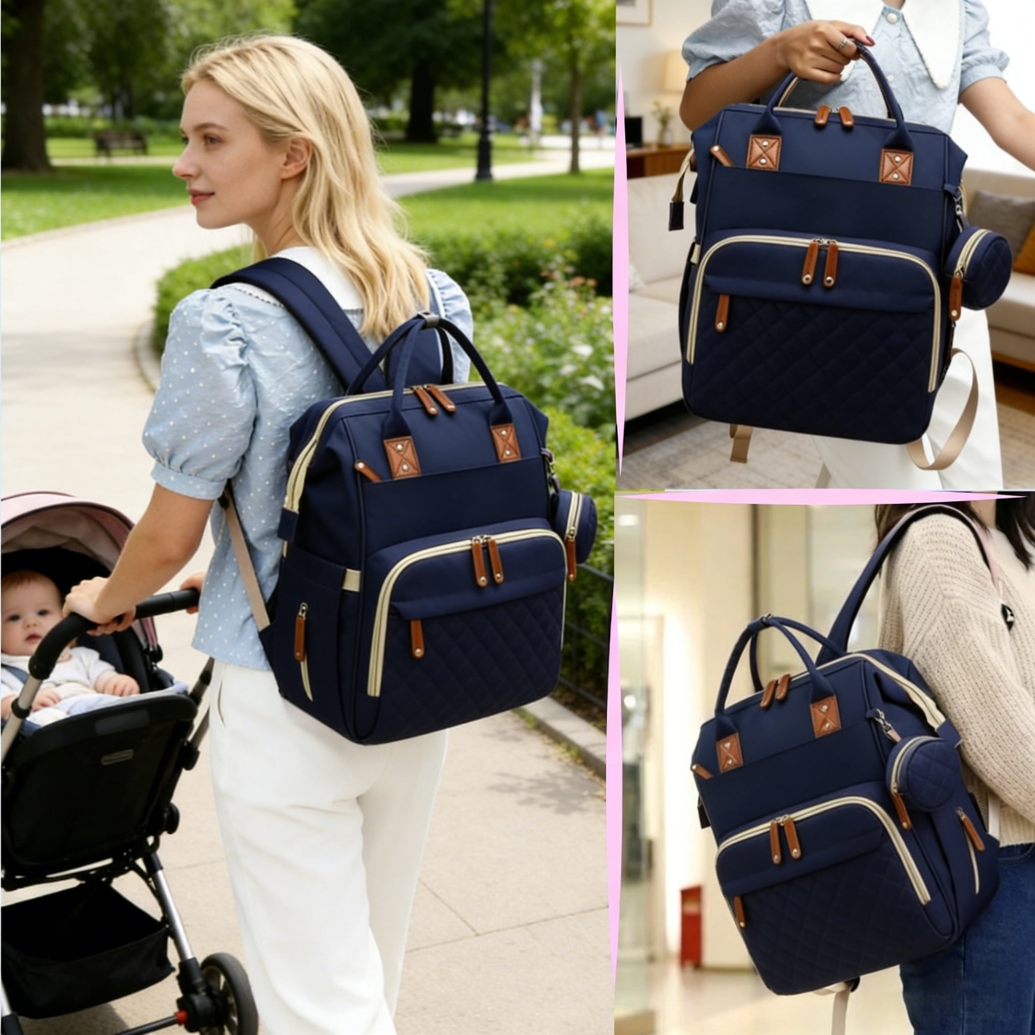 WANDF Diaper Bag Backpack with Changing Station, Large Travel Mommy Bag, Waterproof Diaper Backpack for Moms Dads with USB Charging Port,Mommy Essentials Shower Gifts Gifts(Blue Bag)