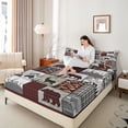 thumbnail image 4 of Homewish Rustic Bear Deer Bed Sheets for Men, Jungle Hunting King Sheets, Vintage Grey Red Patchwork Sheet Set, Lightweight Room Decor, 4 Pieces, 4 of 7