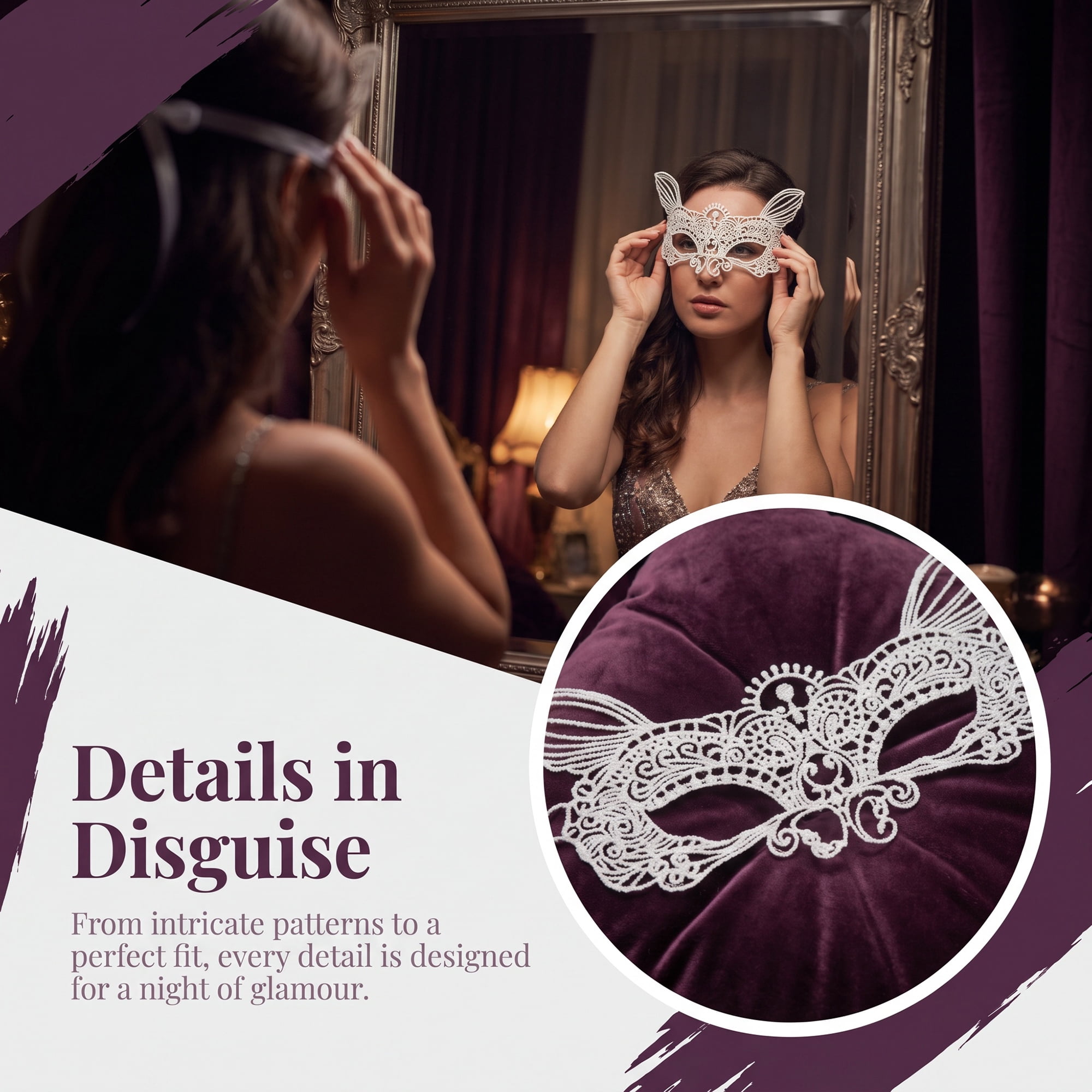 Unique Bargains 6-Pack Venetian Lace Eye Masks for Party White Cat Head 8.7" x 5.1"